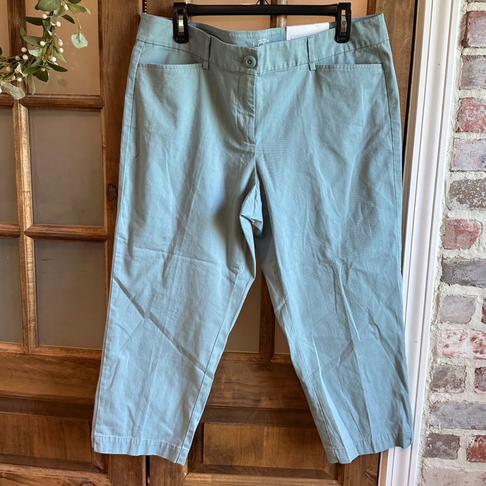 LOFT Original Crop Pants Women 12P Sage‎ Green Straight Fit Cotton Stretch NWT